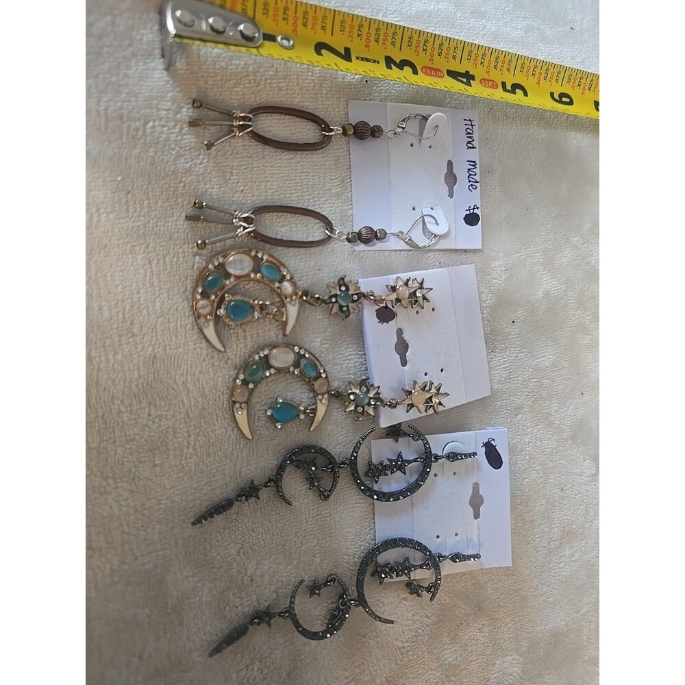 Lot Of 3 Pairs of Hand Made Dangle Earrings Moons